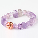 Fashion Incidence Angle Amethyst Bangle Bracelet With Golden Ball