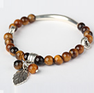 Wholesale Nice Round Tiger Eye and Tibet Silver Tube Heart Leaf Charm Beaded Bracelet