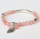 Wholesale Fashion Round Cherry Quartz and Tibet Silver Tube Heart Leaf Charm Beaded Bracelet