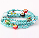Wholesale Fashion Multilayer Faceted Green Jade Crystal And Carved Colored Glaze Stretch Bracelet