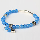 Wholesale Beautiful Round Sky Blue Jade and Tibet Silver Tube Heart Charm Beads Bracelet