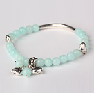 Wholesale Nice Round Light Green Jade and Tibet Silver Tube Heart Charm Beaded Bracelet