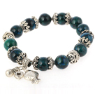 Wholesale Fashion Round Phoenix Stone Beaded Bangle Bracelet With Tibet Silver Fish Lucky Bag Accessories