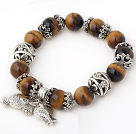 Wholesale Fashion Round Tiger Eye Beaded Bracelet With Tibet Silver Fish Ball Cap Charm Accessories