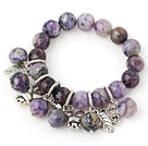 Wholesale Pretty Round Charoite Beaded Bracelet With Tibet Silver Heart Rabbit Leaf Charm Accessories