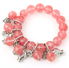 Wholesale Fashion Round Cherry Quartz Beaded Bracelet With Tibet Silver Fish Lucky Bag Charm Accessories