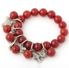 Discount Nice A Grade Round Red Agate Beaded Bracelet With Tibet Silver Fish Lucky Bag Charm Accessories