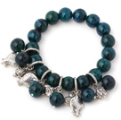 Wholesale Nice Round Phoenix Stone Beads Bracelet With Tibet Silver Fish Lucky Bag Charm Accessories