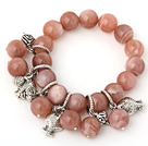 Wholesale Fashion A Grade Big Round Sunstone Beaded Bracelet With Tibet Silver Fish Lucky Bag Charm Accessories