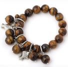 Wholesale Pretty 12mm Round Tiger Eye Beaded Bracelet With Tibet Silver Fish Lucky Bag Charm Accessories