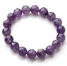 Chic Simple Design Single Strand 10mm Round Natural Faceted Amethyst Beads Elastic Bracelet