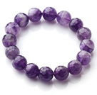 Chic Simple Design Single Strand 12mm Round Natural Faceted Amethyst Beads Elastic Bracelet
