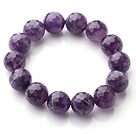 Chic Simple Design Single Strand 14mm Round Natural Faceted Amethyst Beads Elastic Bracelet