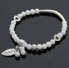 Fashion Round White Shell And Tibet Silver Tube Heart Leaf Charm Beaded Bracelet