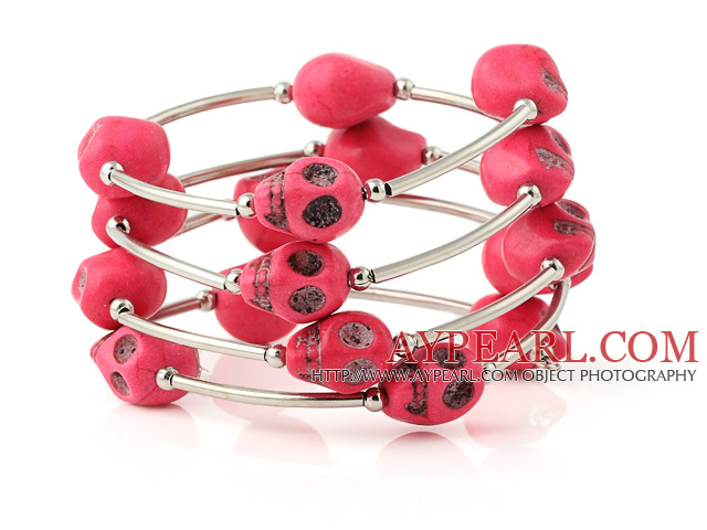 Fashion Multilayer Red Skull Turquoise Wired Wrap Bangle Bracelet