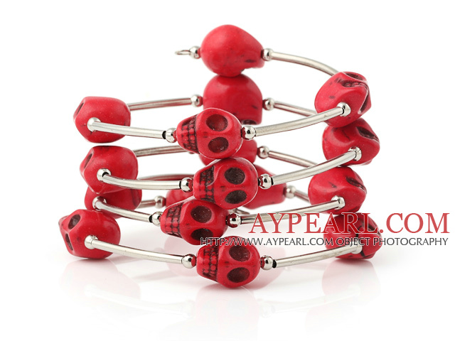 Fashion Multilayer Red Skull Turquoise Wired Wrap Bangle Bracelet