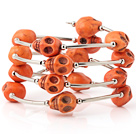 Nice Multilayer Orange Skull Turquoise Wired Wrap Bangle Bracelet