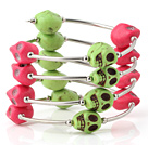 Beautiful Multilayer Green And Red Skull Turquoise Wired Wrap Bangle Bracelet
