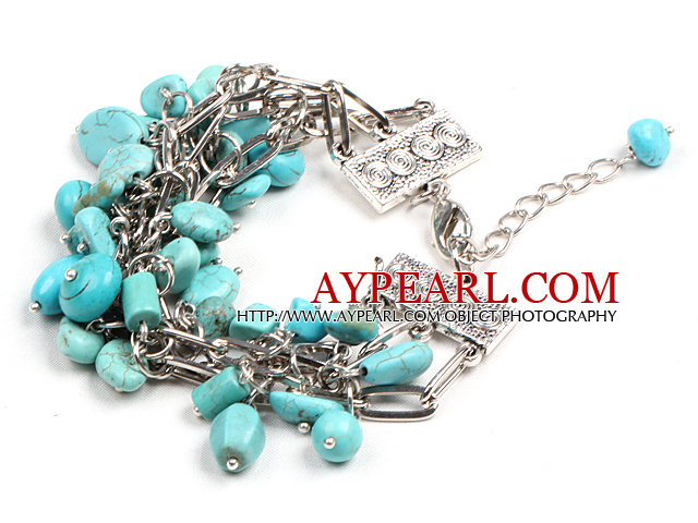 Fashion Multi Strand Different Shape Turquoise Beads Charm Bracelet