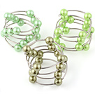 Fashion 3 Pcs 12mm Green Series Round Seashell Beads Wired Wrap Bangle Bracelet
