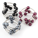Fashion 3 Pcs 12mm Red And Black Round Seashell Beads Wired Wrap Bangle Bracelet