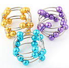 Fashion 3 Pcs 12mm Golden Purple And Blue Round Seashell Beads Wired Wrap Bangle Bracelet