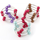 Fashion 3 Pcs 12mm Multi Color Round Seashell Beads Wired Wrap Bangle Bracelet