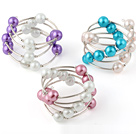 Beautiful 3 Pcs 12mm Multi Color Round Seashell Beads Wired Wrap Bangle Bracelet