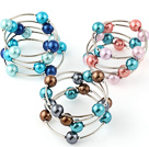 Beautiful 3 Pcs 12mm Multi Color Round Seashell Beads Wired Wrap Bangle Bracelet