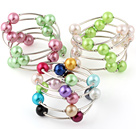 Pretty 3 Pcs 12mm Multi Color Round Seashell Beads Wired Wrap Bangle Bracelet