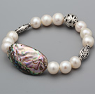 Beautiful A Grade Natural White Freshwater Pearl And Abalone Shell Bracelet With Ball Charms