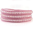 Fashion 4mm Multilayer Manmade White Colorful Crystal Pink Leather Wrap Bracelet