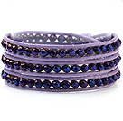 Fashion 4mm Multilayer Manmade Colorful Blue Crystal Purple Leather Wrap Bracelet