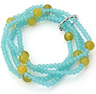 Wholesale Fashion Multilayer Blue Jade-Like Crystal And Round Yellow Agate Elastic Bracelet
