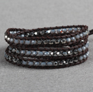Fashion Style Gray Series Crystal Beads Three Times Wrap Bangle Bracelet