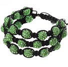Popular Multilayer Green Round Polymer Clay Rhinestone And Braided Black Drawstring Bracelet