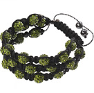 Popular Multilayer Yellow Olive Round Polymer Clay Rhinestone And Braided Black Drawstring Bracelet