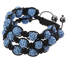 Popular Multilayer Blue Round Polymer Clay Rhinestone And Braided Black Drawstring Bracelet