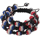 Popular Multilayer Combination Colorful Round Polymer Clay Rhinestone And Braided Black Drawstring Bracelet
