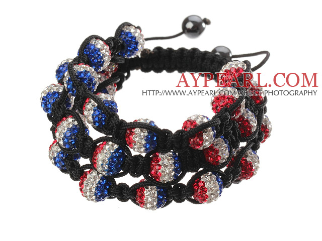 Popular Multilayer Combination Colorful Round Polymer Clay Rhinestone And Braided Black Drawstring Bracelet