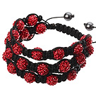 Popular Multilayer Red Round Polymer Clay Rhinestone And Braided Black Drawstring Bracelet