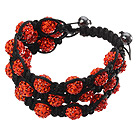 Popular Multilayer Orange Round Polymer Clay Rhinestone And Braided Black Drawstring Bracelet