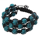 Popular Multilayer Blue Round Polymer Clay Rhinestone And Braided Black Drawstring Bracelet
