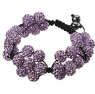 Popular Purple Round Polymer Clay Rhinestone Five Combination Flowers And Braided Black Drawstring Bracelet