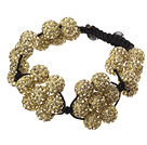 Popular Yellow Round Polymer Clay Rhinestone Five Combination Flowers And Braided Black Drawstring Bracelet