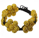 Popular Yellow Round Polymer Clay Rhinestone Five Combination Flowers And Braided Black Drawstring Bracelet