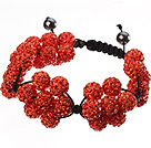 Popular Orange Round Polymer Clay Rhinestone Five Combination Flowers And Braided Black Drawstring Bracelet