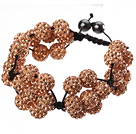 Popular Champagne Round Polymer Clay Rhinestone Five Combination Flowers And Braided Black Drawstring Bracelet