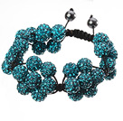 Popular Blue Round Polymer Clay Rhinestone Five Combination Flowers And Braided Black Drawstring Bracelet