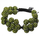Popular Yellow Olive Round Polymer Clay Rhinestone Five Combination Flowers And Braided Black Drawstring Bracelet